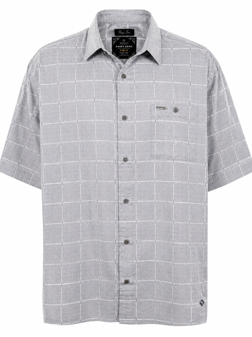 Point Zero Gold Men’s Gray Windowpane Button-Up Shirt 3XT